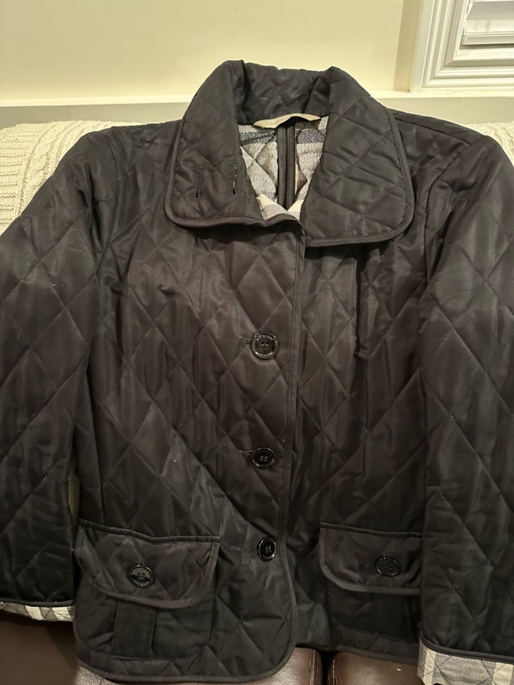 Burberry Black Quilted Puffer Jacket with Button Front